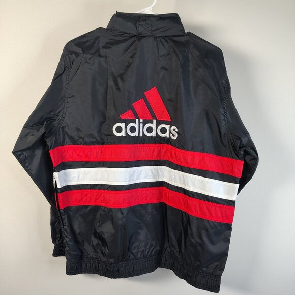 VINTAGE Adidas Jacket Size XL Red Black Windbreaker Track Stripe Embroidered - Picture 1 of 12